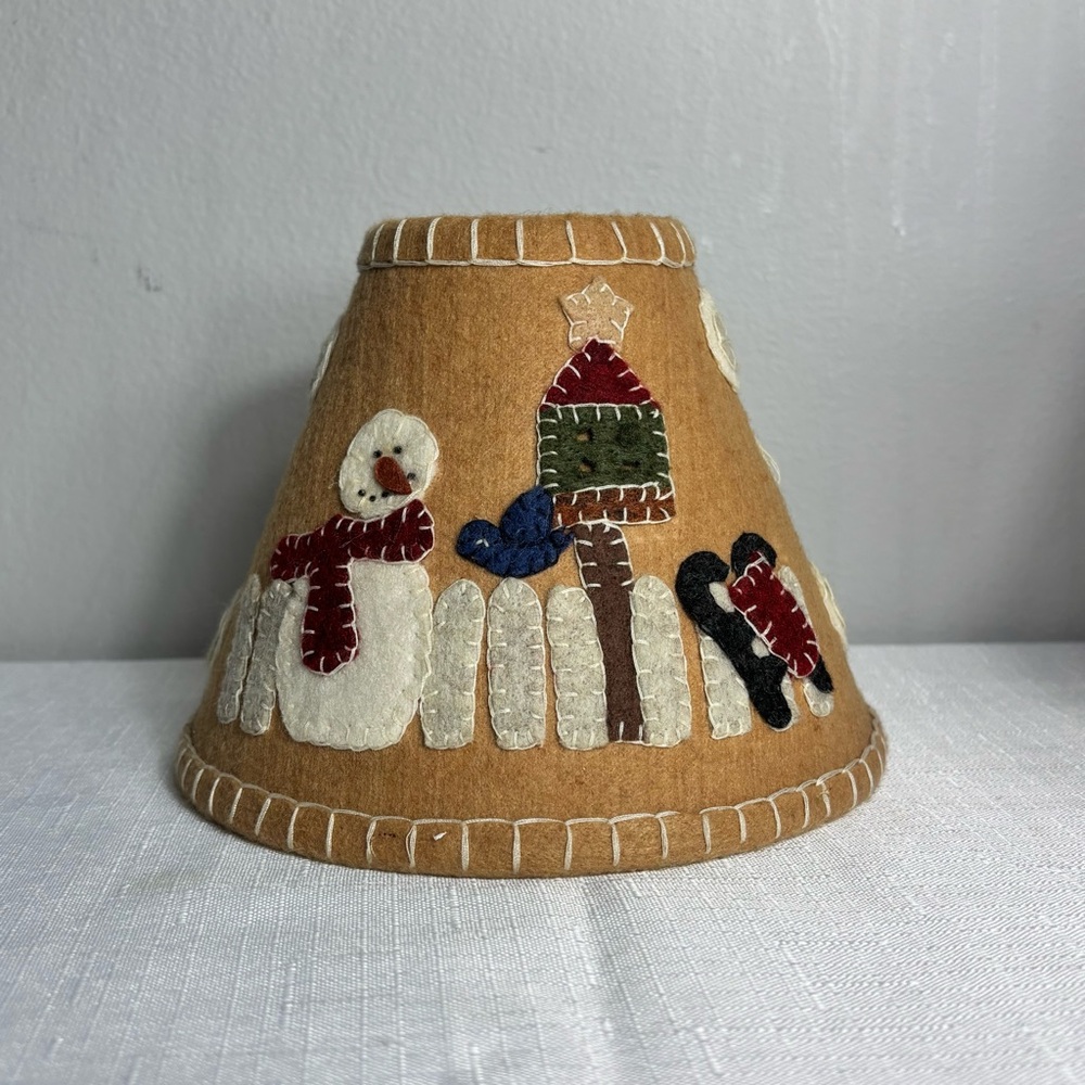 Vintage‎ Primitive Christmas Homestead Shoppe Felt Snowman Small Lamp Shades 5”